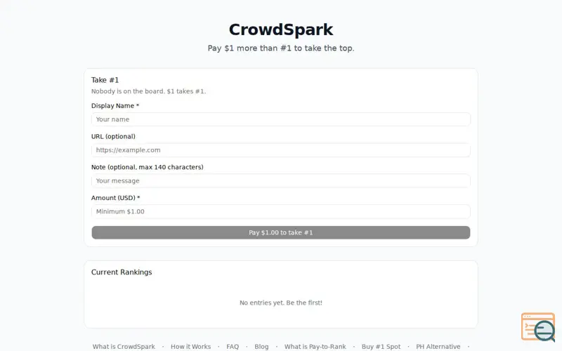 Screenshot of CrowdSpark — this page is $5