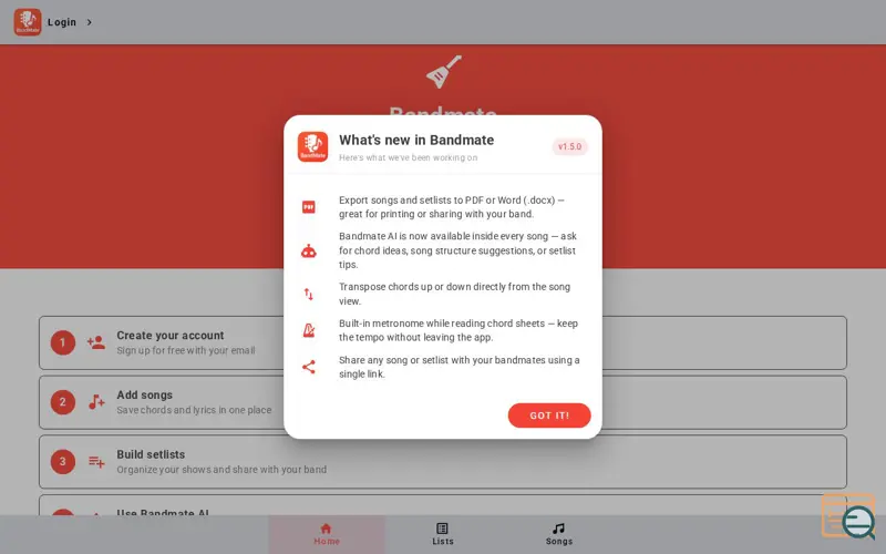 Screenshot of BandMate