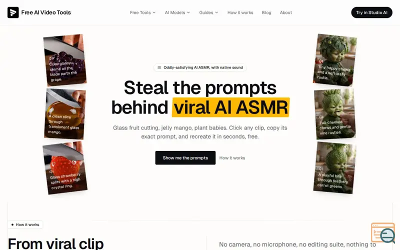 Screenshot of AI ASMR Video Prompt Library
