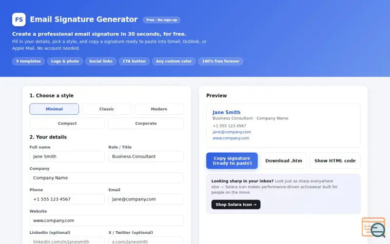 Screenshot of FreeSignature