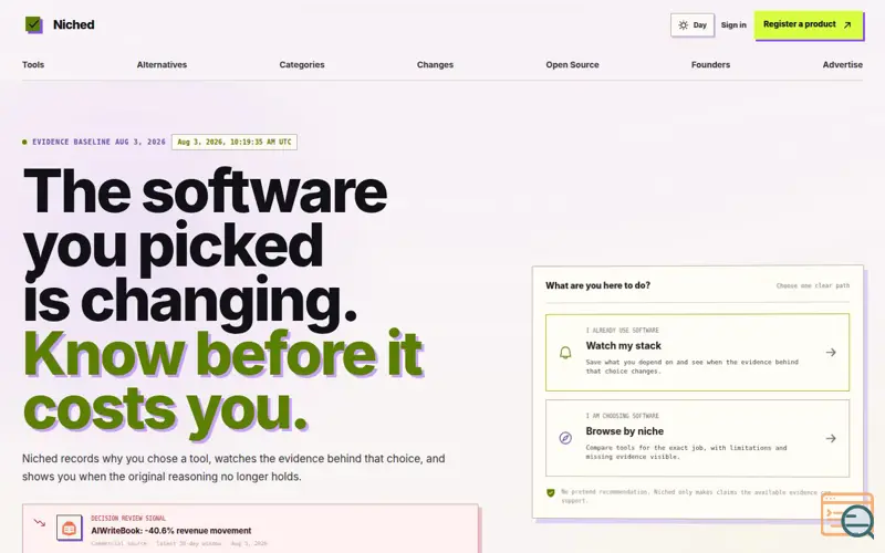 Screenshot of Niched, a launch using Rspack