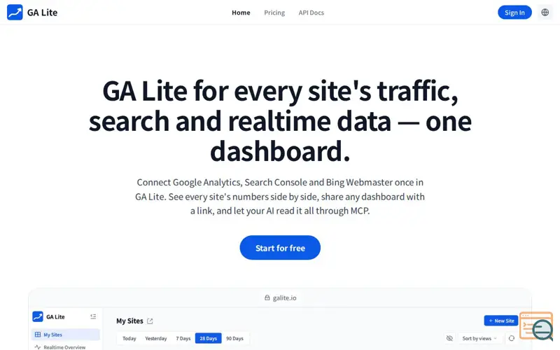 Screenshot of GA Lite