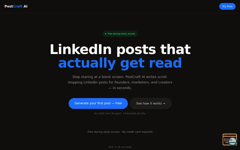 Screenshot of PostCraft AI — Free LinkedIn Post Writer