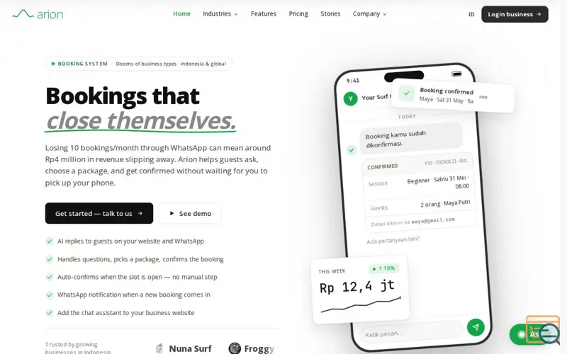 Screenshot of Arion Booking