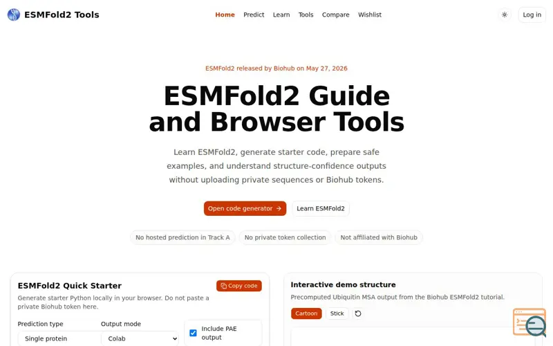 Screenshot of ESMFold2 Tools