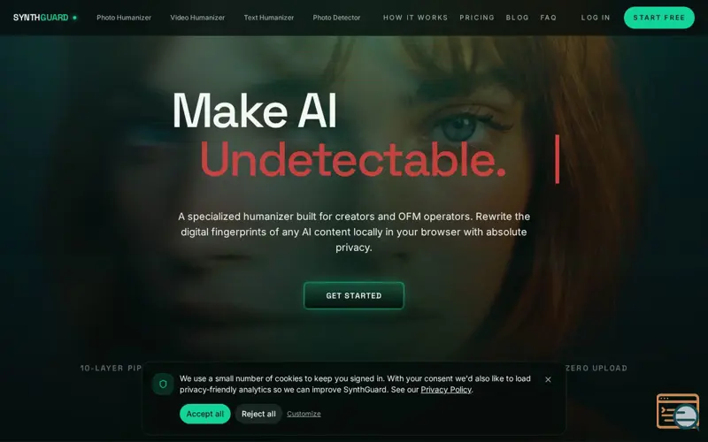 Screenshot of SynthGuard.net, a launch using Prerender.io