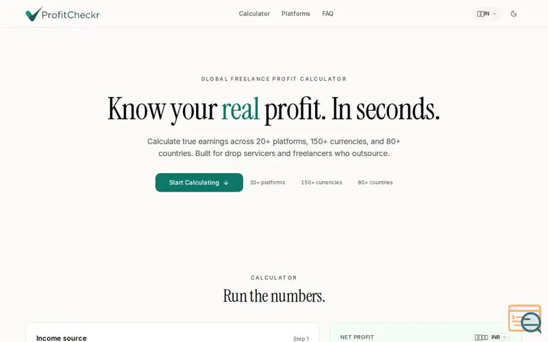 Screenshot of ProfitCheckr