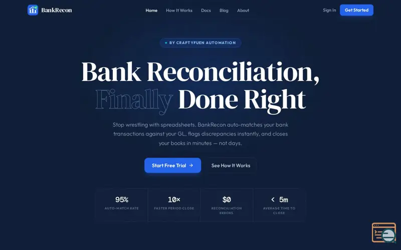 Screenshot of BankRecon, a launch using Azure Static Web Apps
