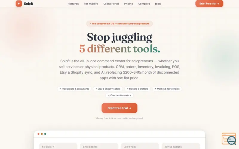 Screenshot of Soloft — The Solopreneur OS