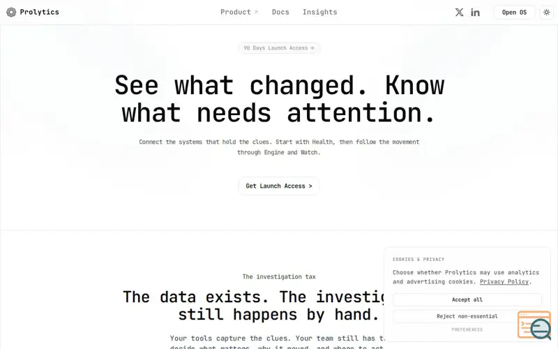 Screenshot of Prolytics OS, a launch using Driver.js