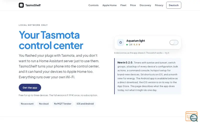 Screenshot of TasmoShelf — Your Tasmota control center