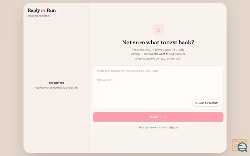Screenshot of Reply or Run - AI Dating Assistant