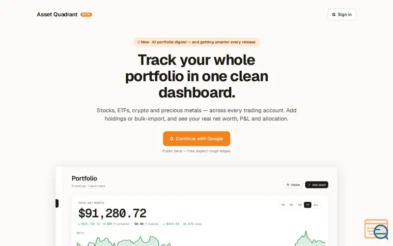 Screenshot of Asset Quadrant