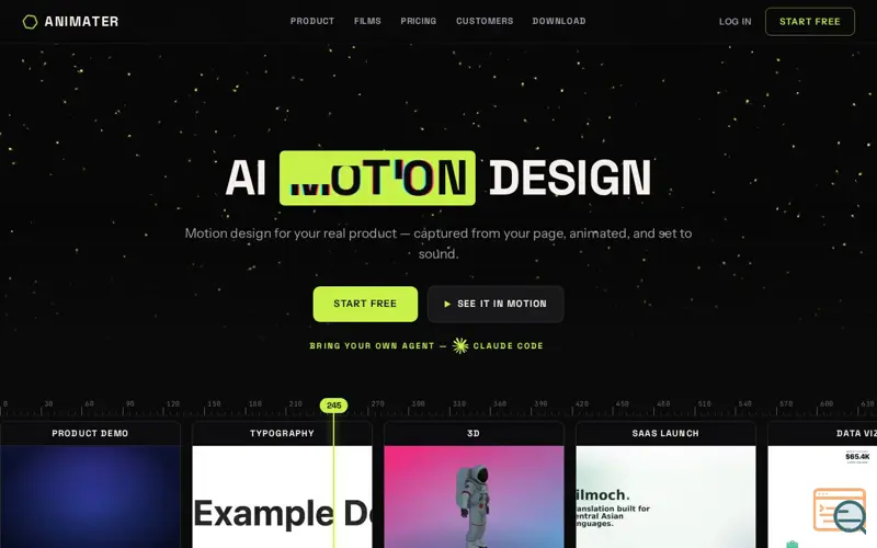 Screenshot of Animater.ai, a launch using unpkg