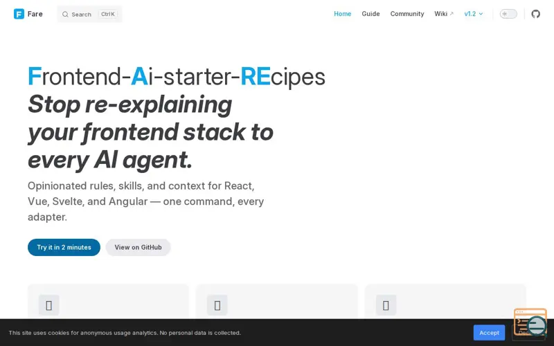 Screenshot of AI Starter Recipes — Fare & Bare