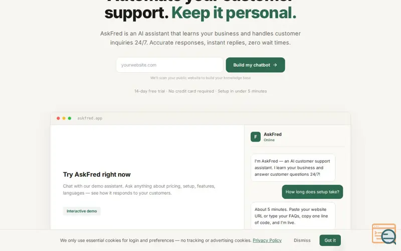 Screenshot of AskFred