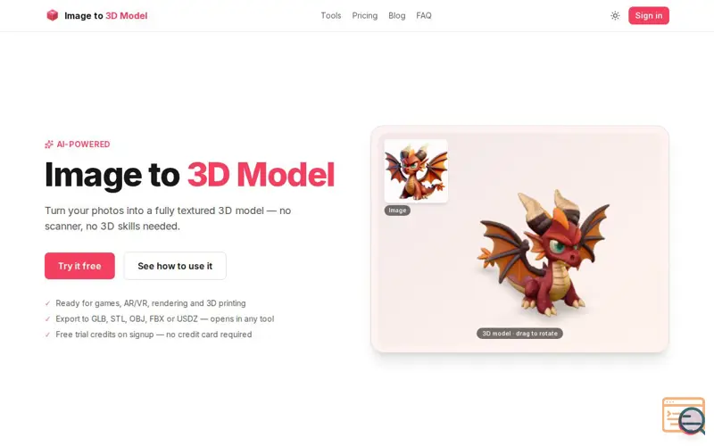 Screenshot of Image to 3D Model