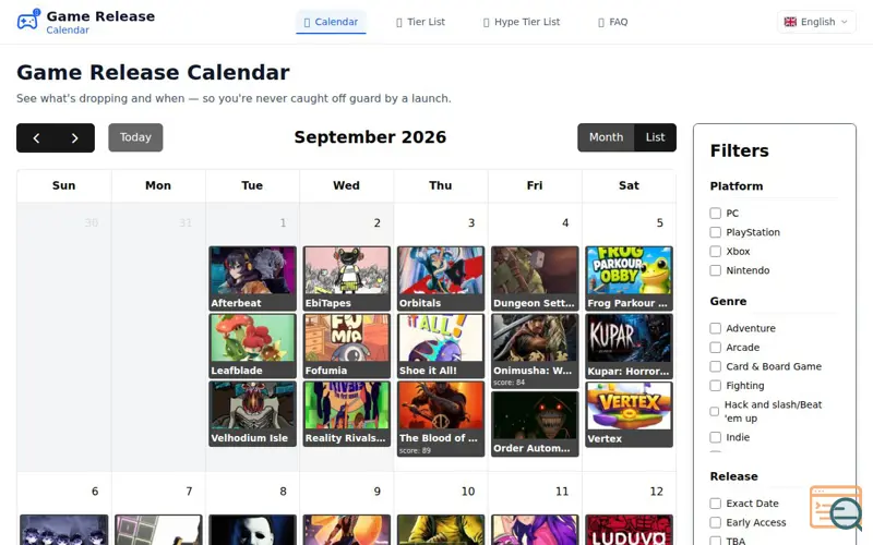 Screenshot of Game Release App