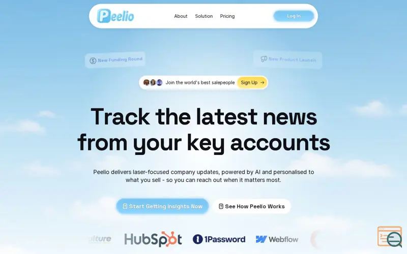 Screenshot of Peelio, a launch using Namesco DNS