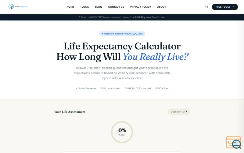 Screenshot of Life Expectancy Calculator -SoloThinking
