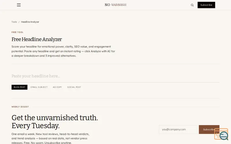 Screenshot of No Varnish Free Marketing Tool Suite