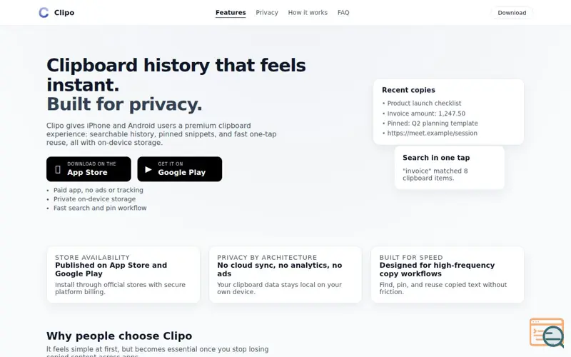 Screenshot of Clipo