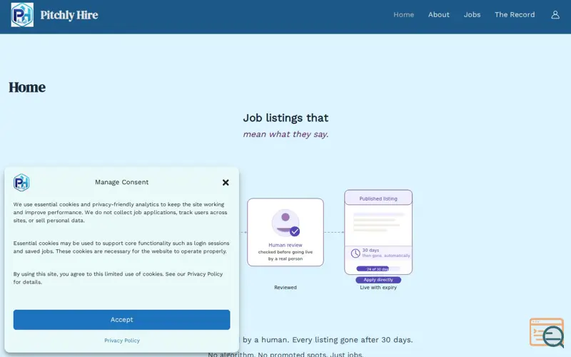 Screenshot of Pitchly Hire