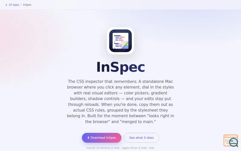 Screenshot of InSpec, a launch using Inspectlet