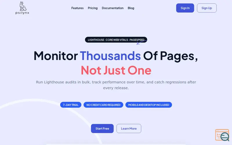 Screenshot of Psilynx: PageSpeed at scale