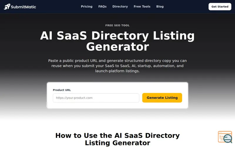 Screenshot of AI SaaS Directory Listing Generator