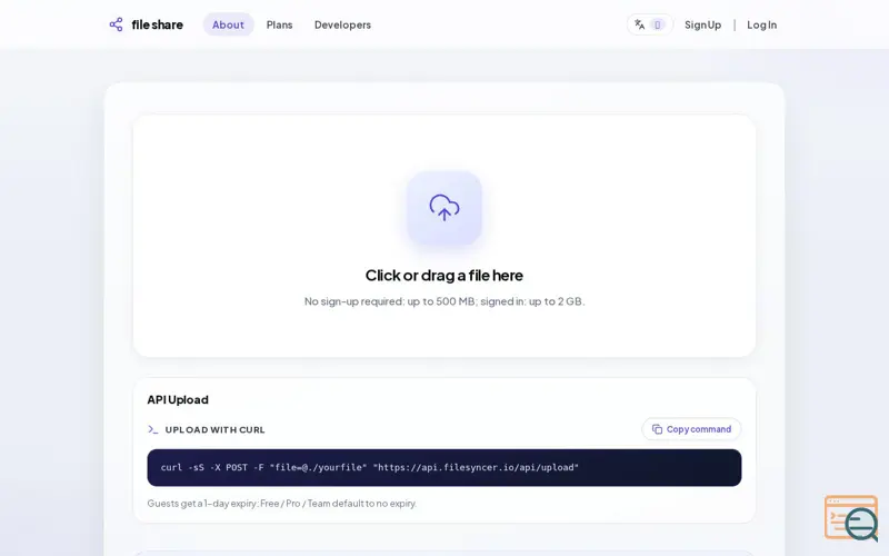 Screenshot of filesycner -no-signup secure file share
