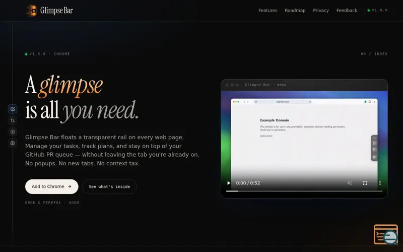 Screenshot of Glimpse Bar