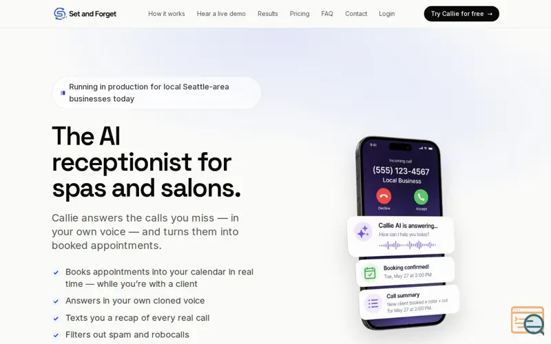 Screenshot of Callie - AI Receptionist by SetAndForget