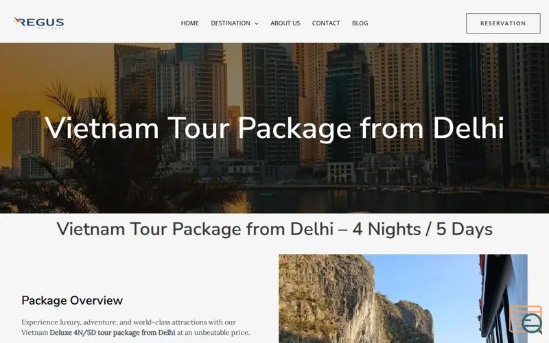 Screenshot of Regus Holidays