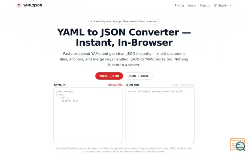 Screenshot of YAML2JSON