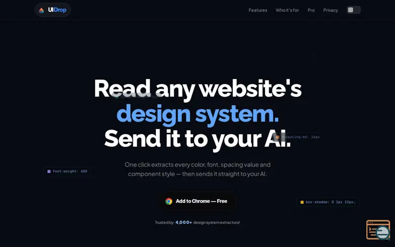 Screenshot of UIDrop — Read any site's design system in one click