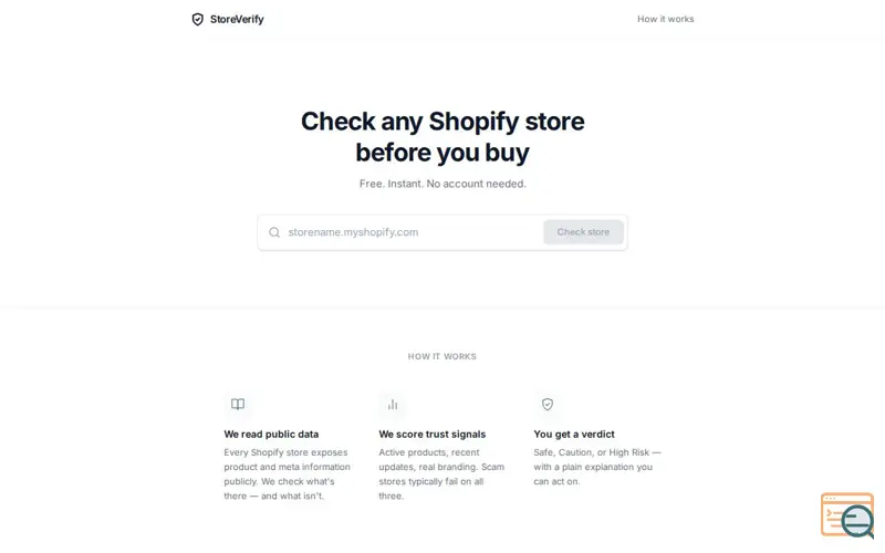 Screenshot of StoreVerify — Legit Shopify Store Check.