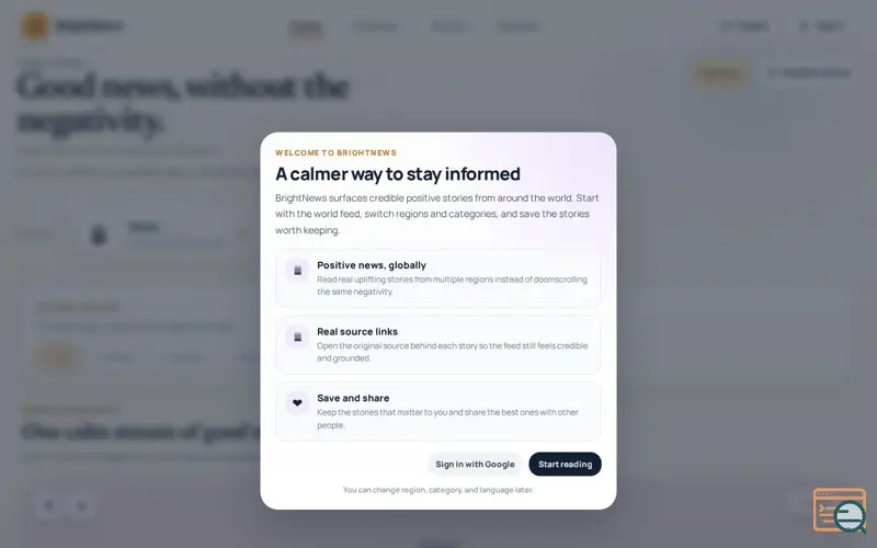 Screenshot of BrightNews
