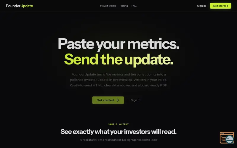 Screenshot of FounderUpdate