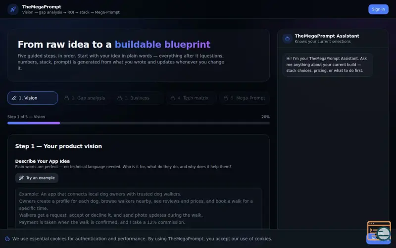 Screenshot of TheMegaPrompt — AI Mega-Prompt Generator