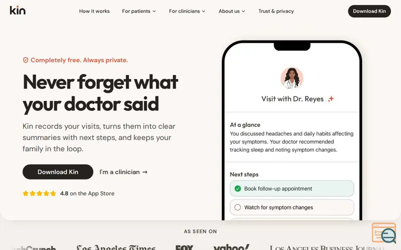 Screenshot of Kin Health