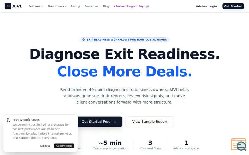 Screenshot of AIVI - M&A Exit Readiness