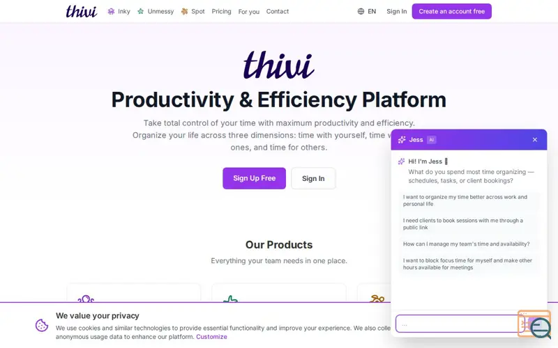 Screenshot of Thivi Plattform