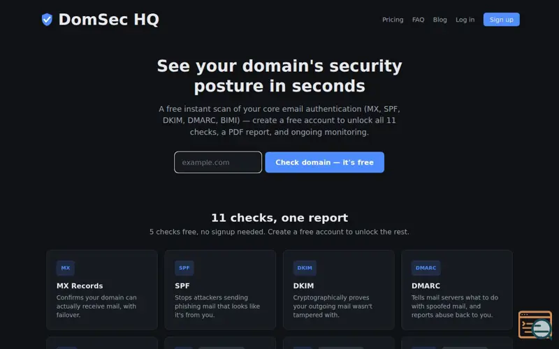 Screenshot of DomSec HQ, a launch using Mimecast