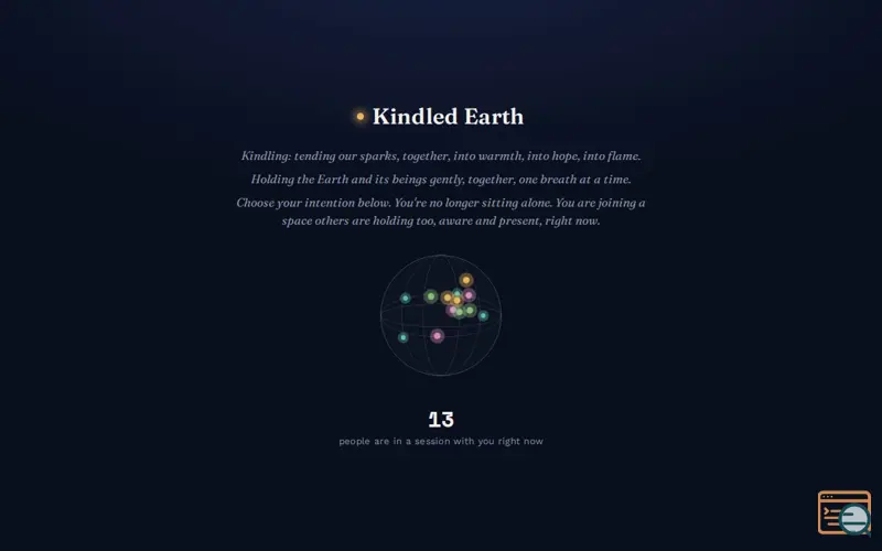 Screenshot of Kindled Earth — a live, global meditation space