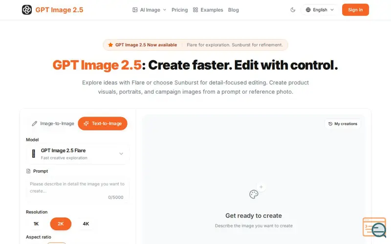 Screenshot of GPT Image 2.5, a launch using Dang.ai