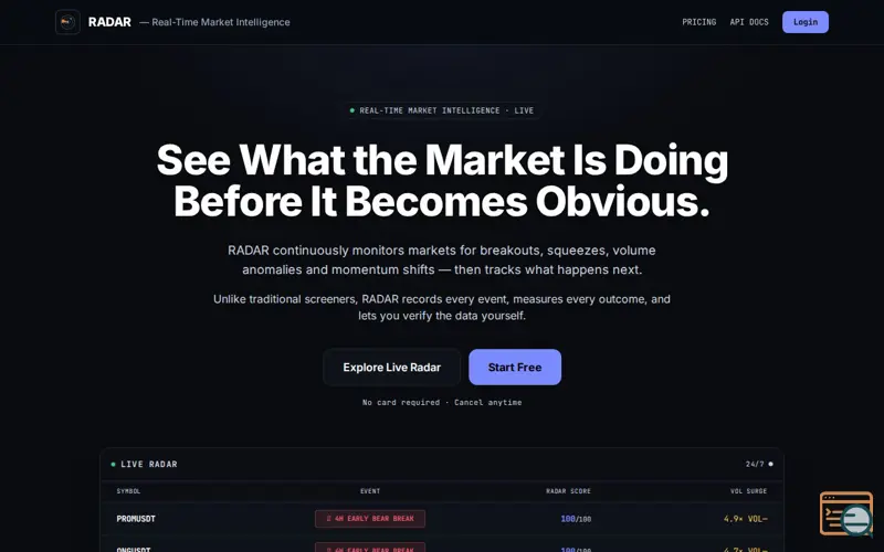 Screenshot of RADAR Real-Time Market Intelligence