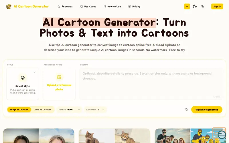 Screenshot of AI Cartoon Generator