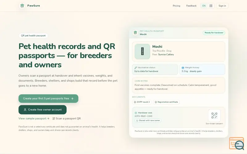 Screenshot of PawSure - PetHealthOS
