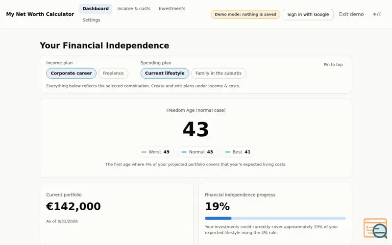 Screenshot of My Net Worth Calculator